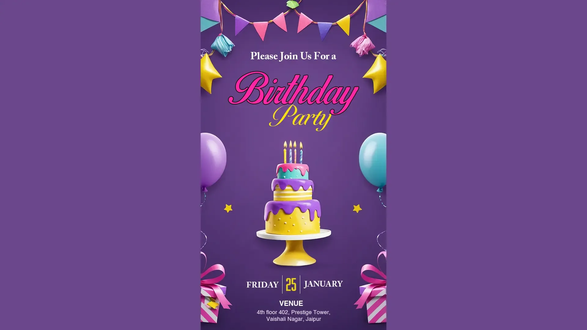 Joyful Birthday Party Purple Theme Invitation Instagram Story Design image